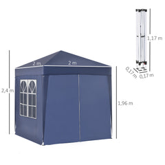 Outsunny 2x2m Garden Pop Up Gazebo Marquee Party Tent Wedding Awning Canopy W/ free Carrying Case + Removable 2 Walls 2 Windows