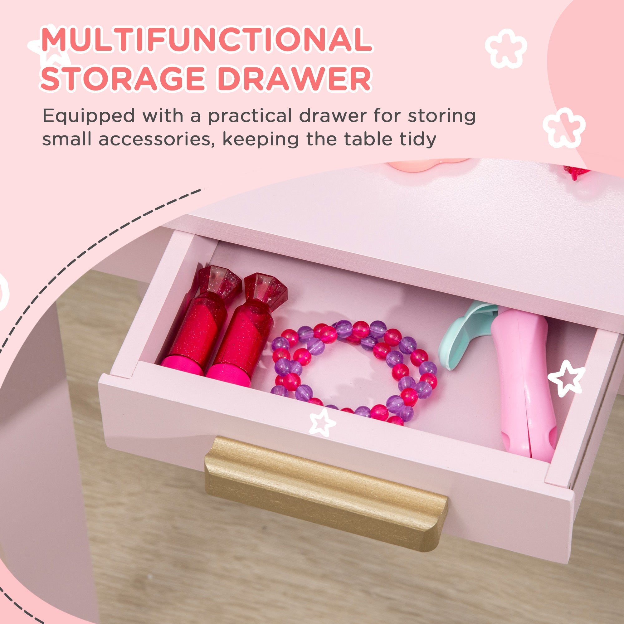 Kozy Kids Dressing Table Set, with Mirror and Drawer - Pink