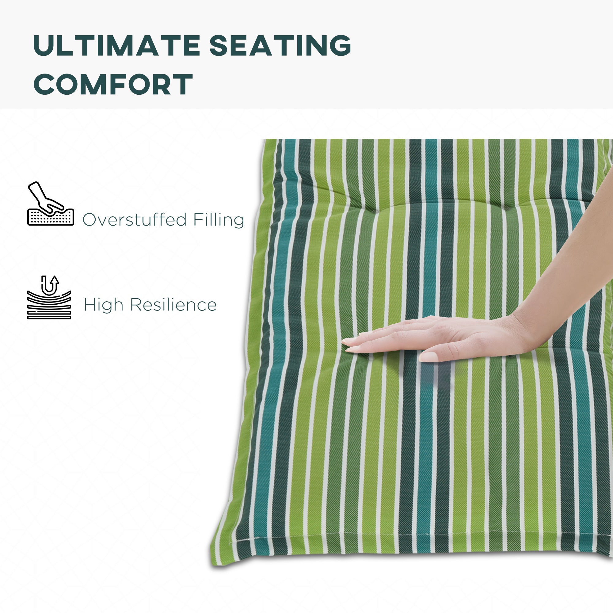 Outsunny Rattan Furniture Cushion Pad Set, Polyester Green Stripes Seat Cushions for Patio Conversation Set, Set of 2.