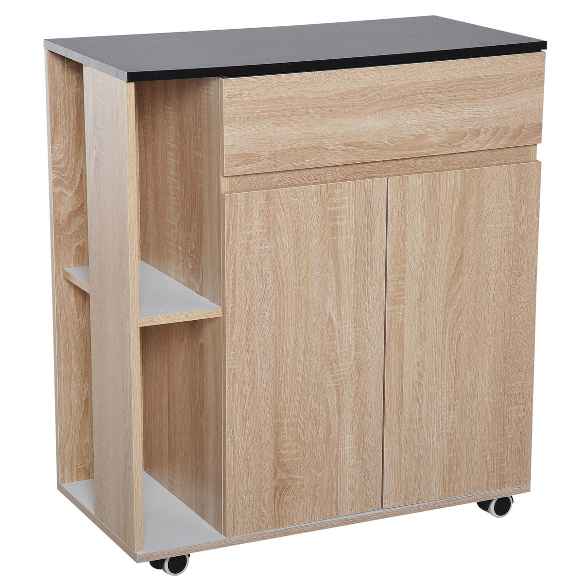 Kozy Kitchen Storage Trolley Cart Cupboard Rolling Island Shelves Cabinet With Door and Drawer Locking Wheels