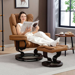 Kozy - Faux Leather Reclining Chair and Footstool - Brown