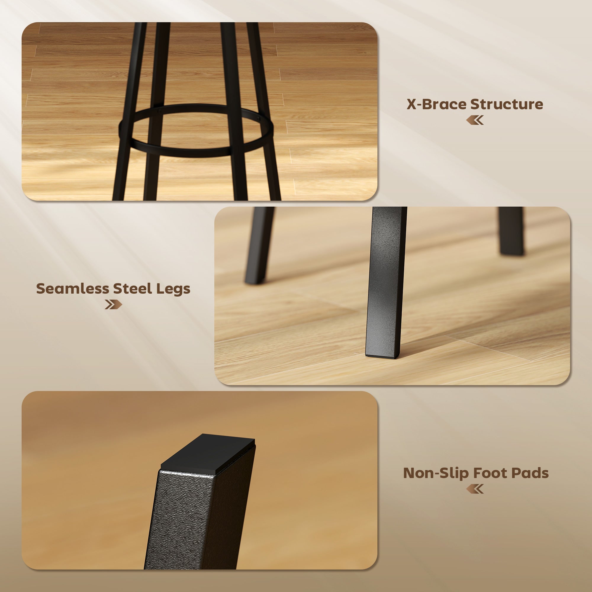 Kozy Upholstered Bar Stools Set of 2 with Backrest and Footrest - Rustic Brown and Black