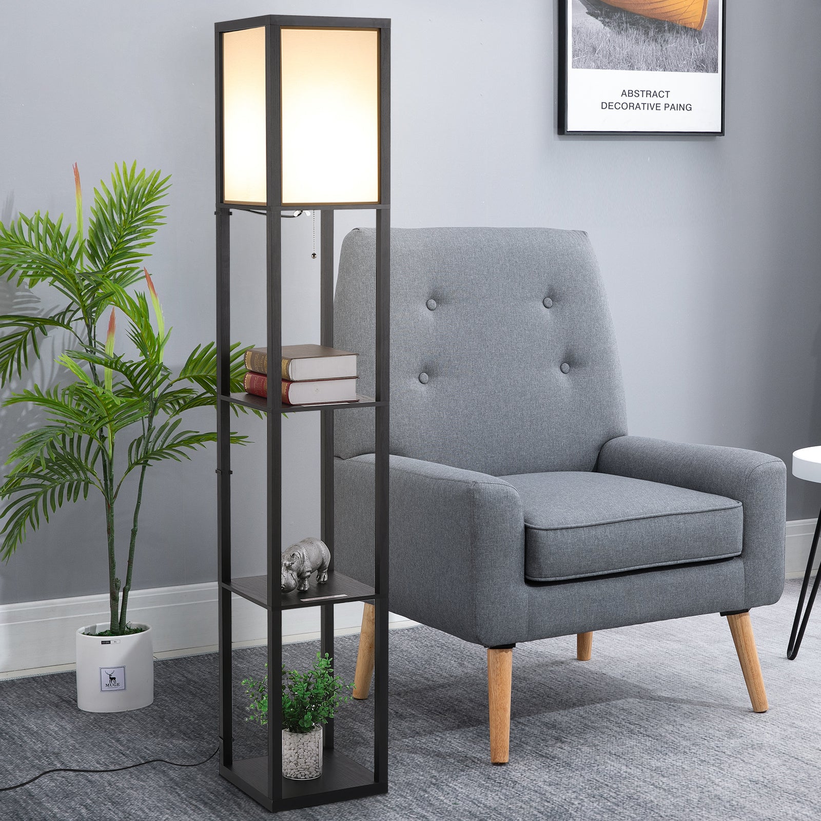 HOMCOM Modern Shelf Floor Lamp Soft Light 4