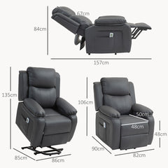 Kozy - Riser and Recliner Chair with Massage, Heat, Power Lift Recliner Chair for Elderly with Remote Control, Extended Footrest, Dual Side Pockets, Overstuffed Electric Reclining Armchair, Dark Grey