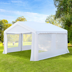 Outsunny Portable Party Tent 4m x 4m Carport Shelter with Removable Sidewalls, Double Doors, Heavy Duty, White