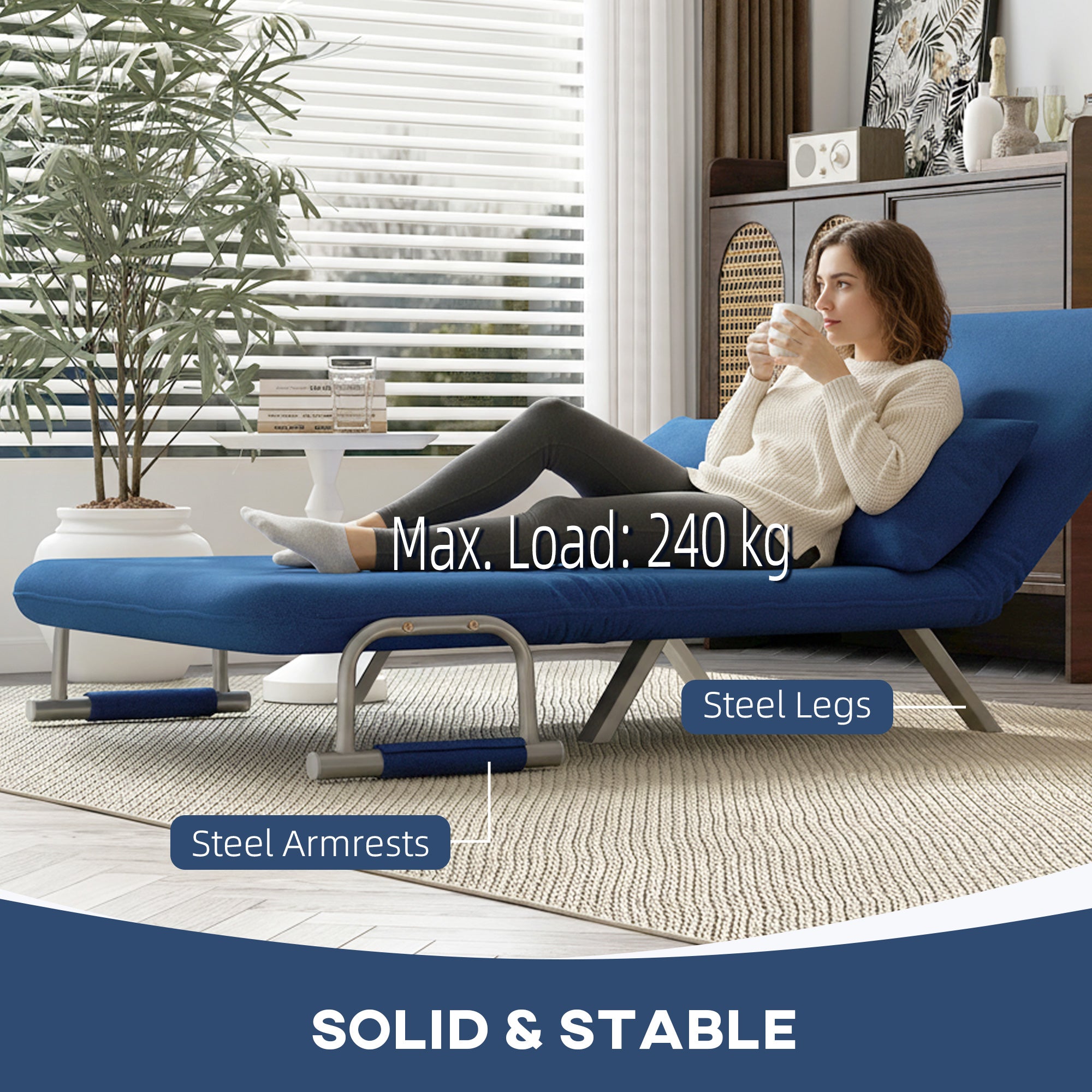 Kozy Two-Seater Click-Clack Sofa Bed - Dark Blue