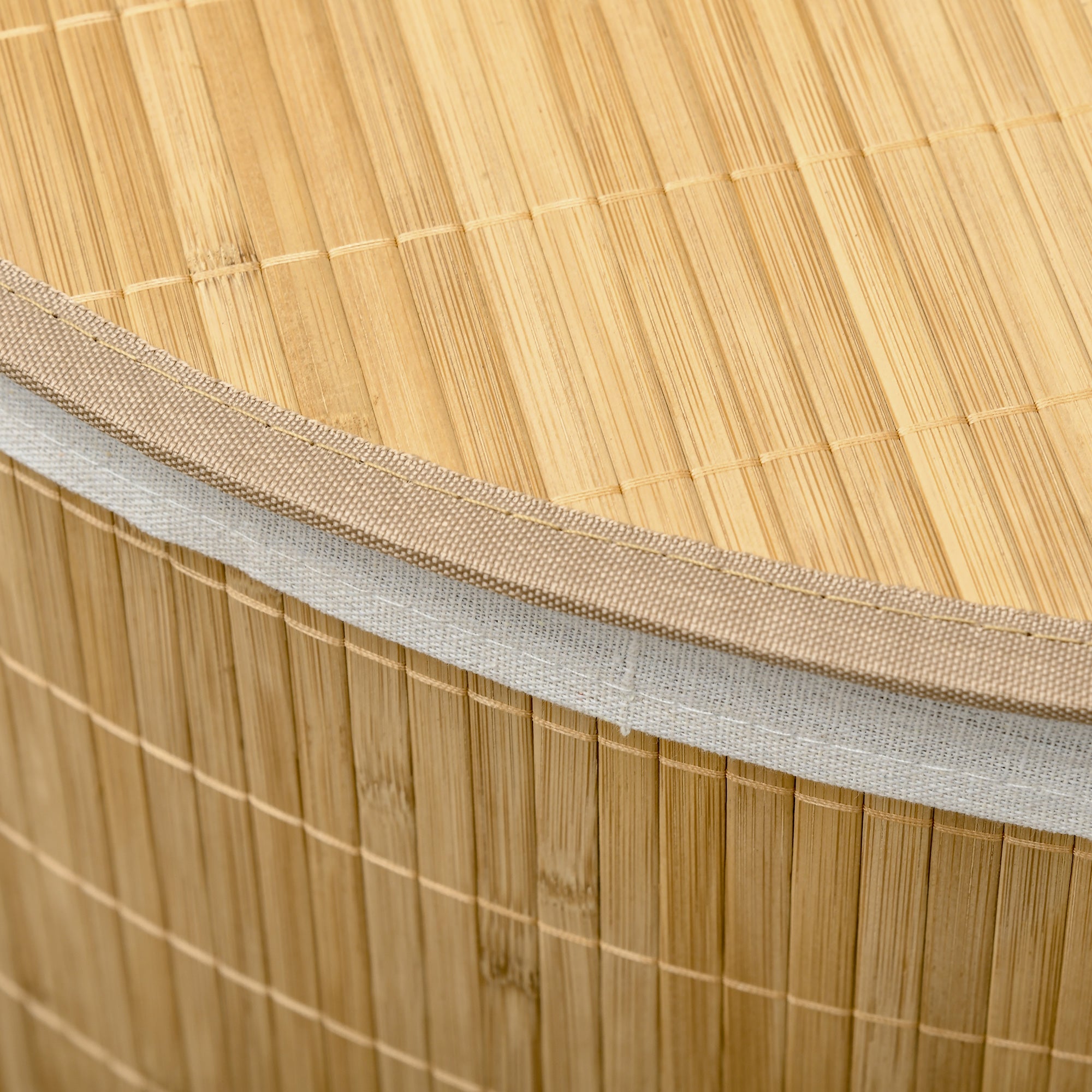 HOMCOM Bamboo Laundry Basket with Lid, 55 Litres Laundry Hamper w/ Removable Washable Lining, Corner Washing Baskets, Natural | Aosom UK