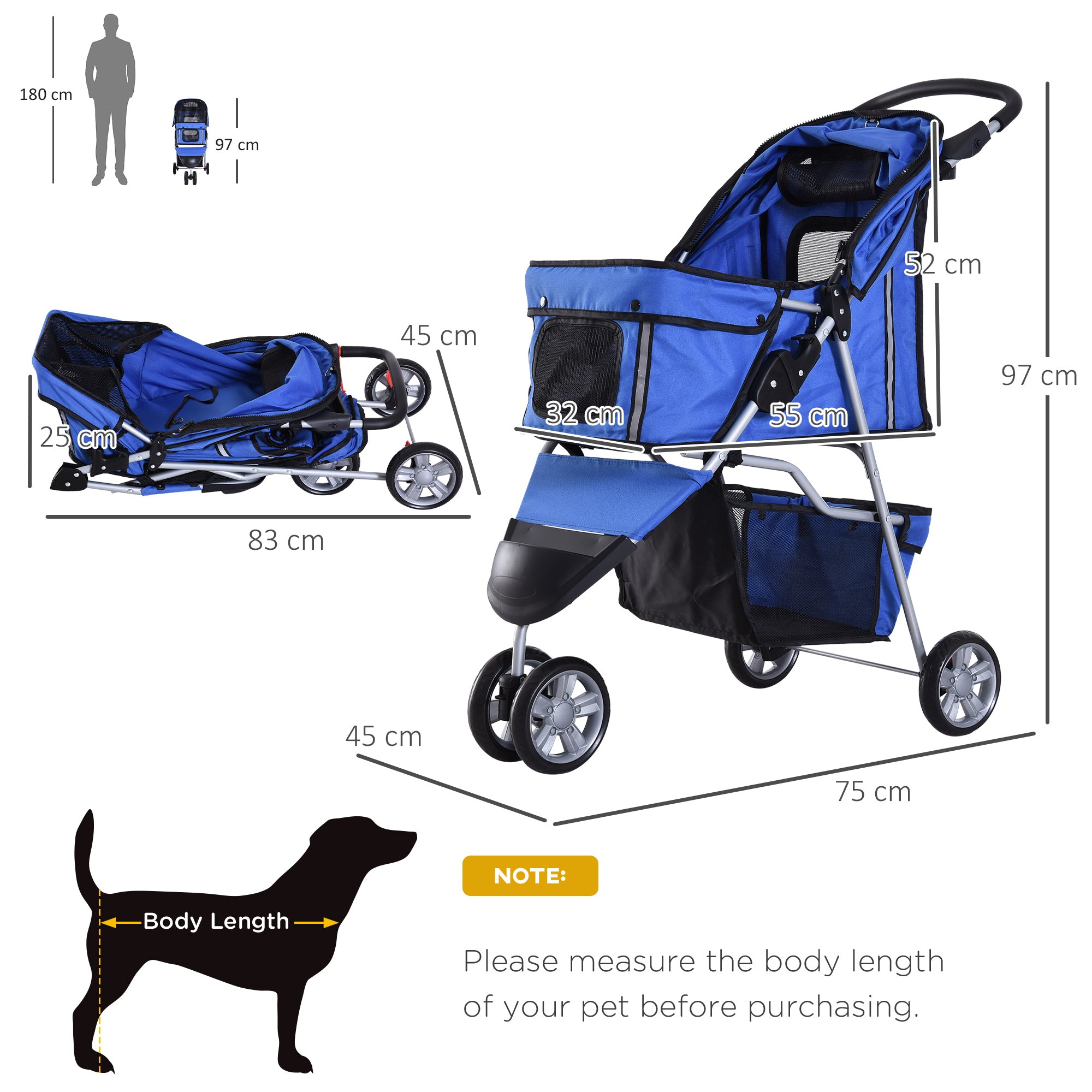 PawHut Pet Stroller for Dogs, Three