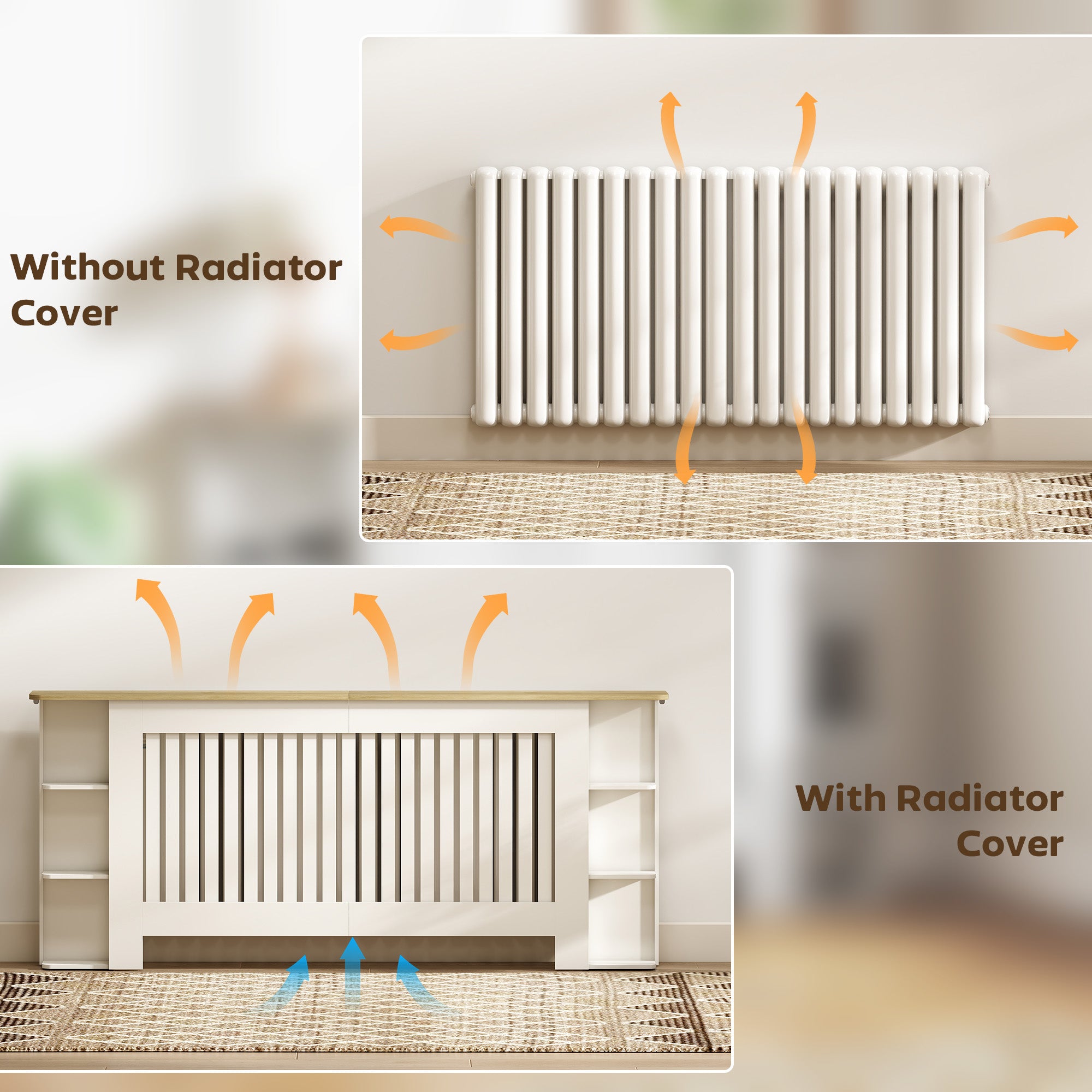 Kozy Radiator Cover with Open Storage Shelves, Vertical Slatted Cabinet Shelf Heater Cover for Living Room, Hallway, Extra Large, White (H: 83 / W: 191 / D: 19 cm)