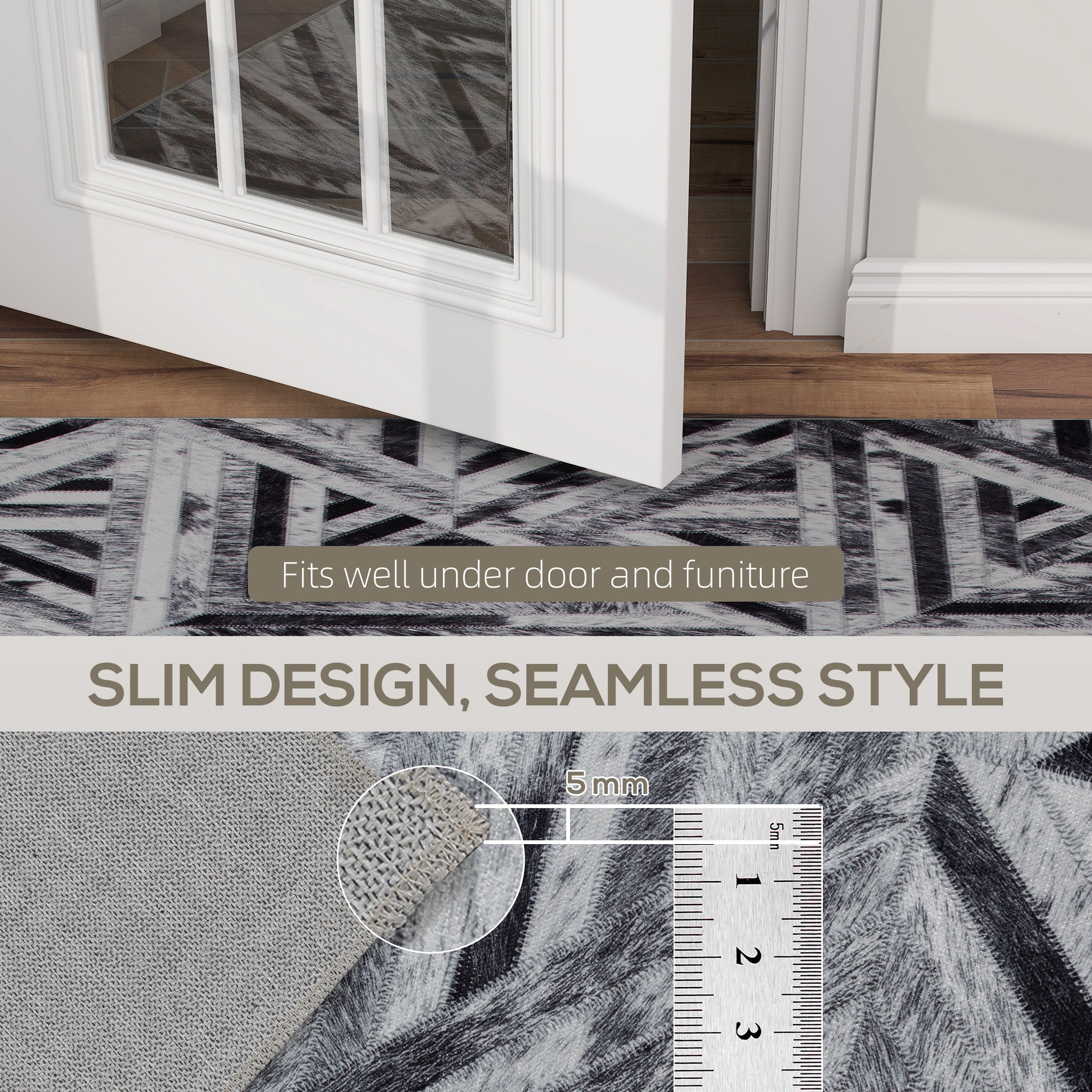 Kozy - Modern Area Rug, Triangle Pattern Non-Slip Washable Rug, Chenille Floor Carpet for Living Room, Bedroom, Dining Room, Home Office, 170 x 120 cm, Black