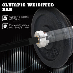 SPORTNOW Olympic Barbell: Home Gym Essential with Spring Collars, 210cm, 2"/5cm Plate Compatible | Aosom UK