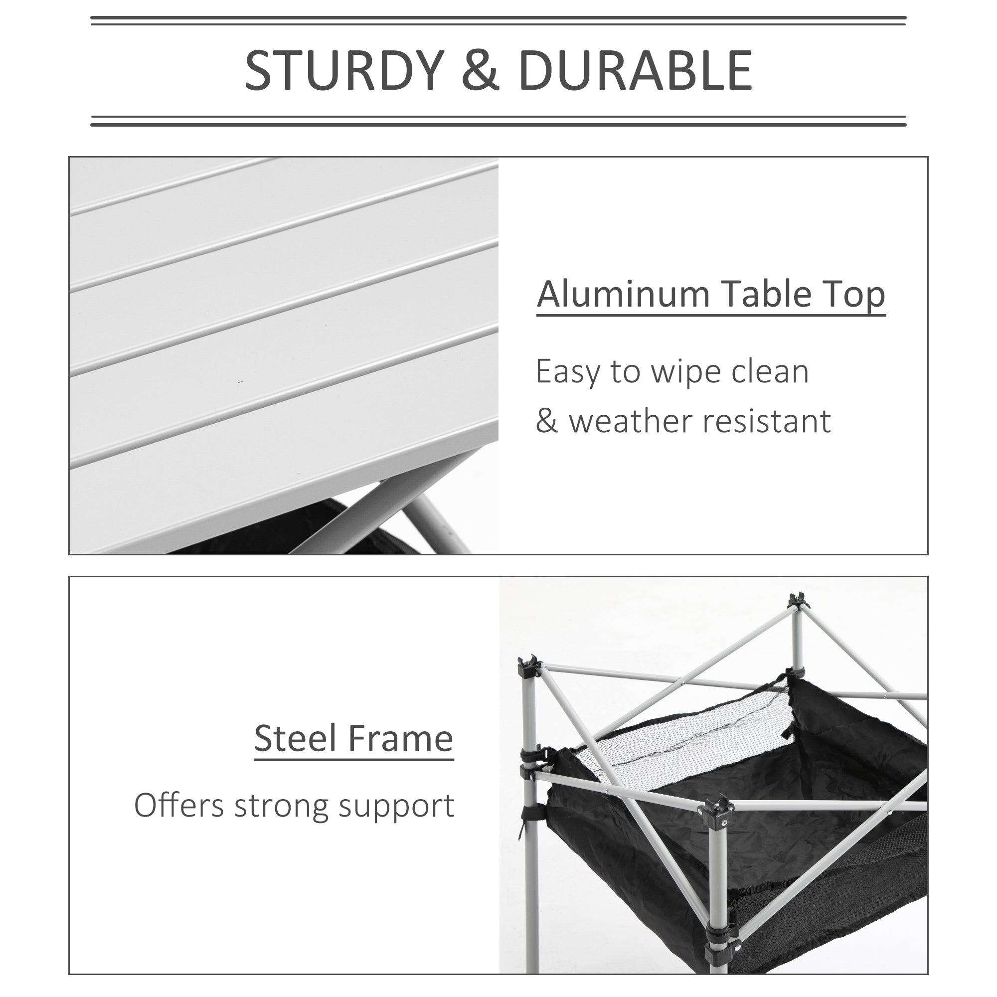 Kozy Portable Camping Table w/ Mesh Bag & Steel Frame Hiking Furniture Desk, Silver Black