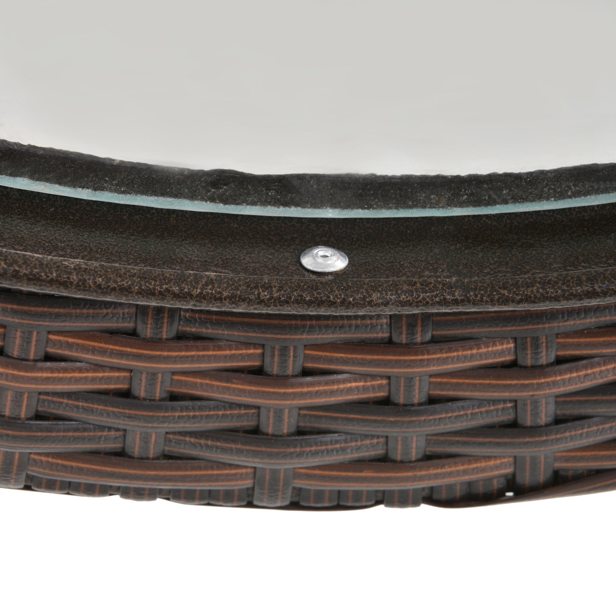 Kozy Folding Rattan Garden Dining Table, 68 cm Round Rattan Garden Table with Water Ripple Tempered Glass Top, Wicker Edging  and Steel Frame for Outdoor, Patio, Brown