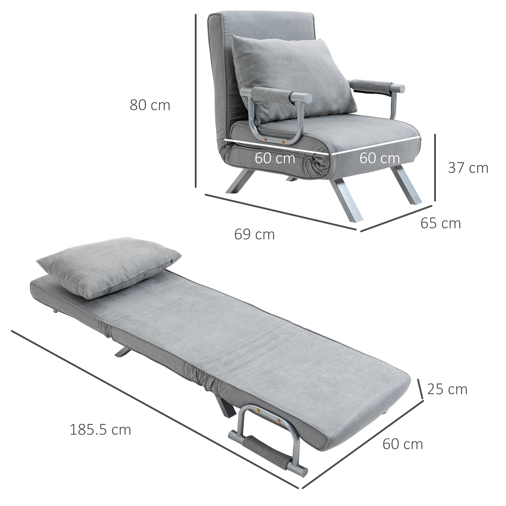 Kozy Suedette Adjustable Back Futon Sofa Chair - Grey