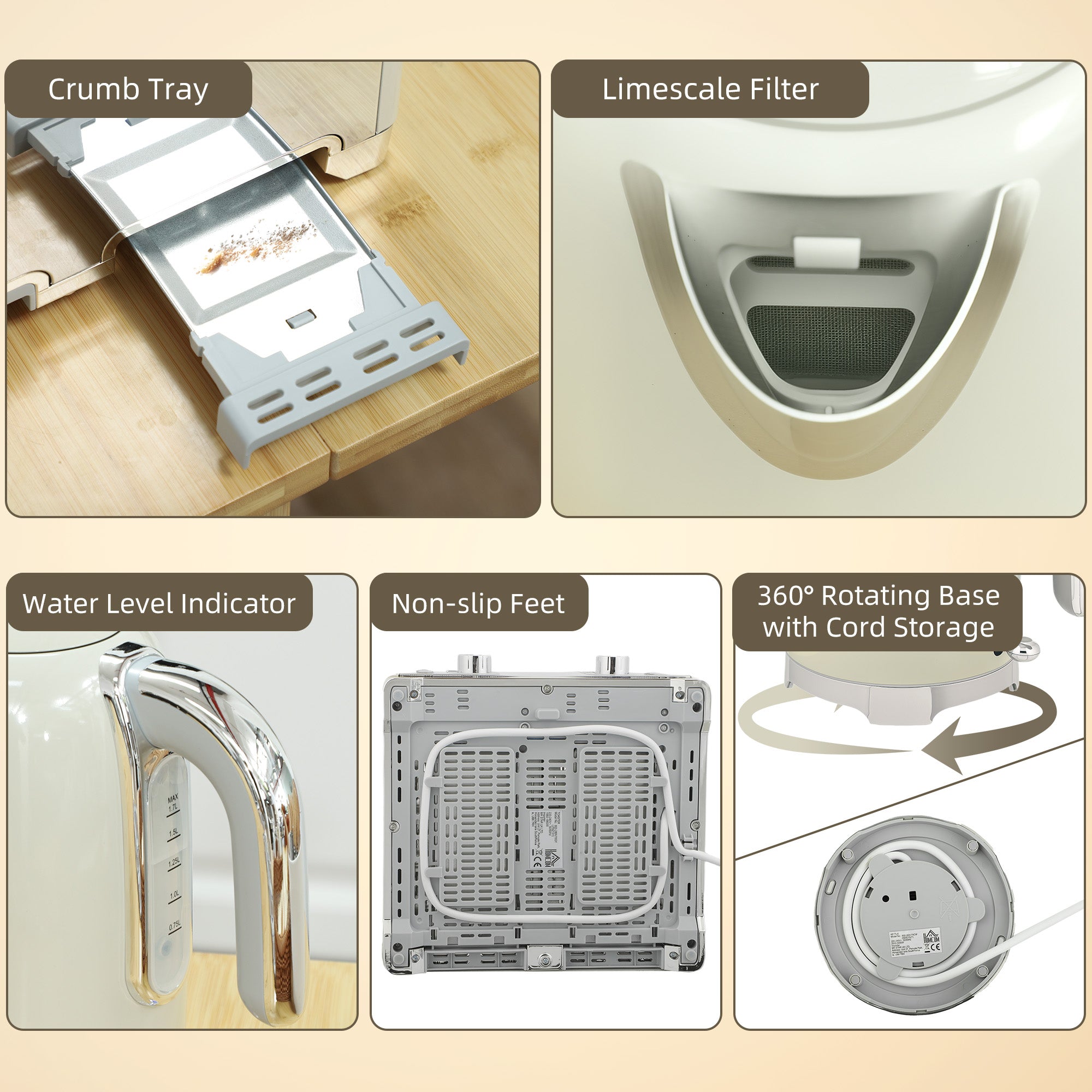 Kozy Retro 3000W Kettle and Toaster Set - Grey