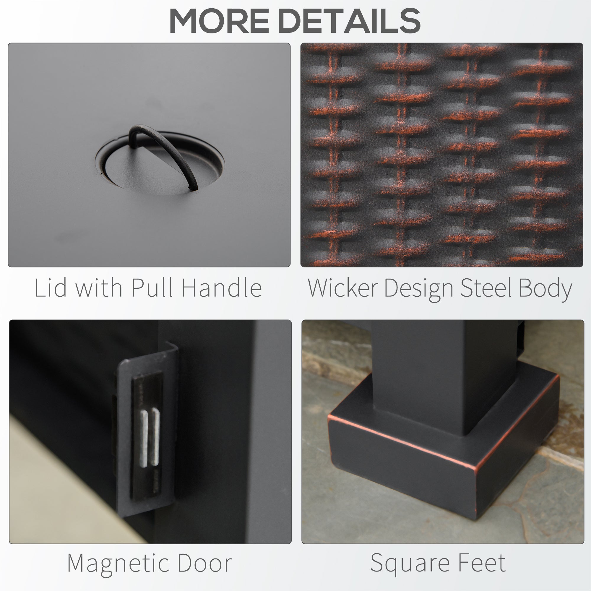 Kozy Square Propane Gas Fire Pit Table, 50000 BTU Rattan Smokeless Firepit Patio Heater with Glass Screen, Glass Beads and Lid, 81cm x 81cm x 64cm, Black