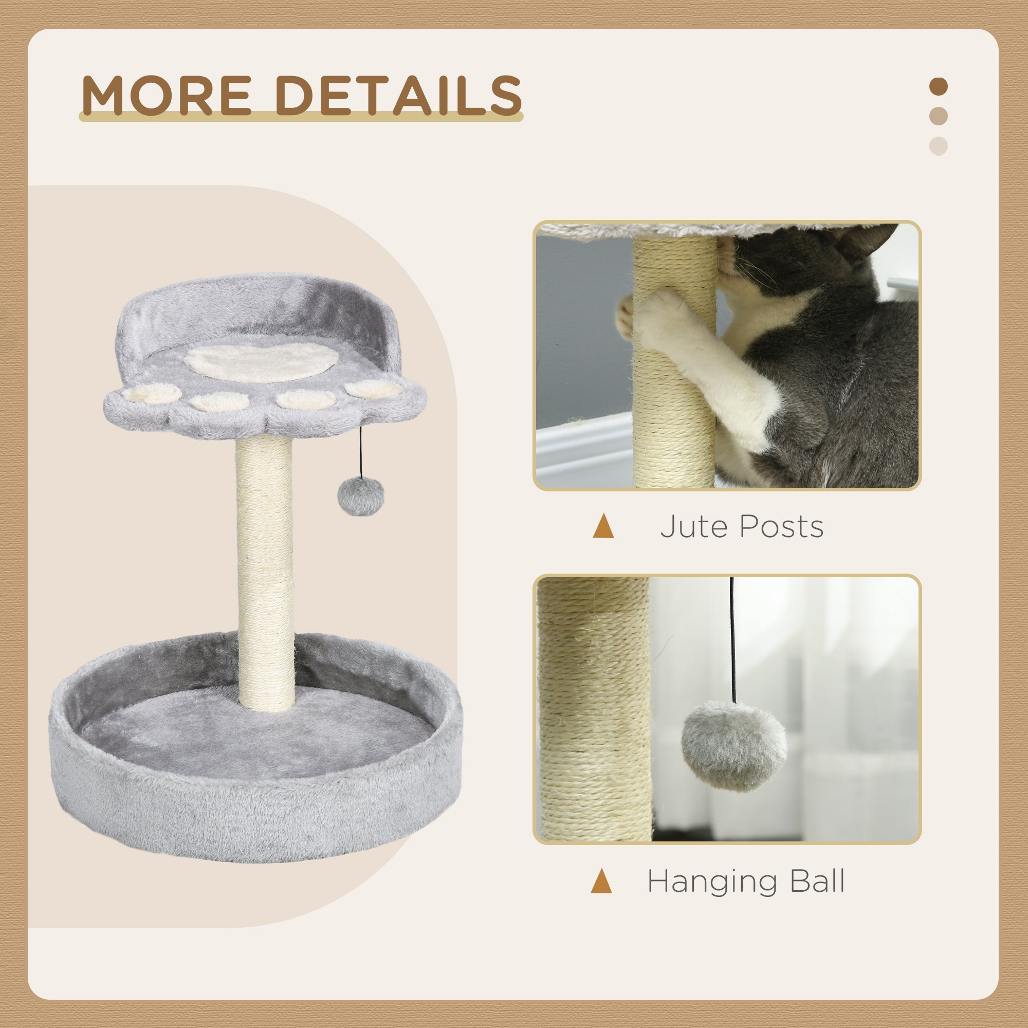 PawHut 44cm Cat Tower with Sisal Cat Scratching Post, Cat Claw Shape, Light Grey | Aosom UK