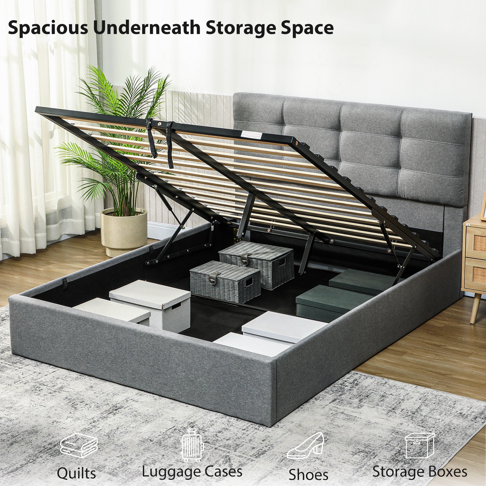 4ft6 Double Ottoman Bed with Gas Lift Storage - Grey