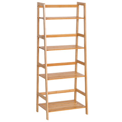 HOMCOM Shelf Unit Solid Wood Bookcase with 4-Shelf for Display in Living Room, Home, Office, Bamboo | Aosom UK