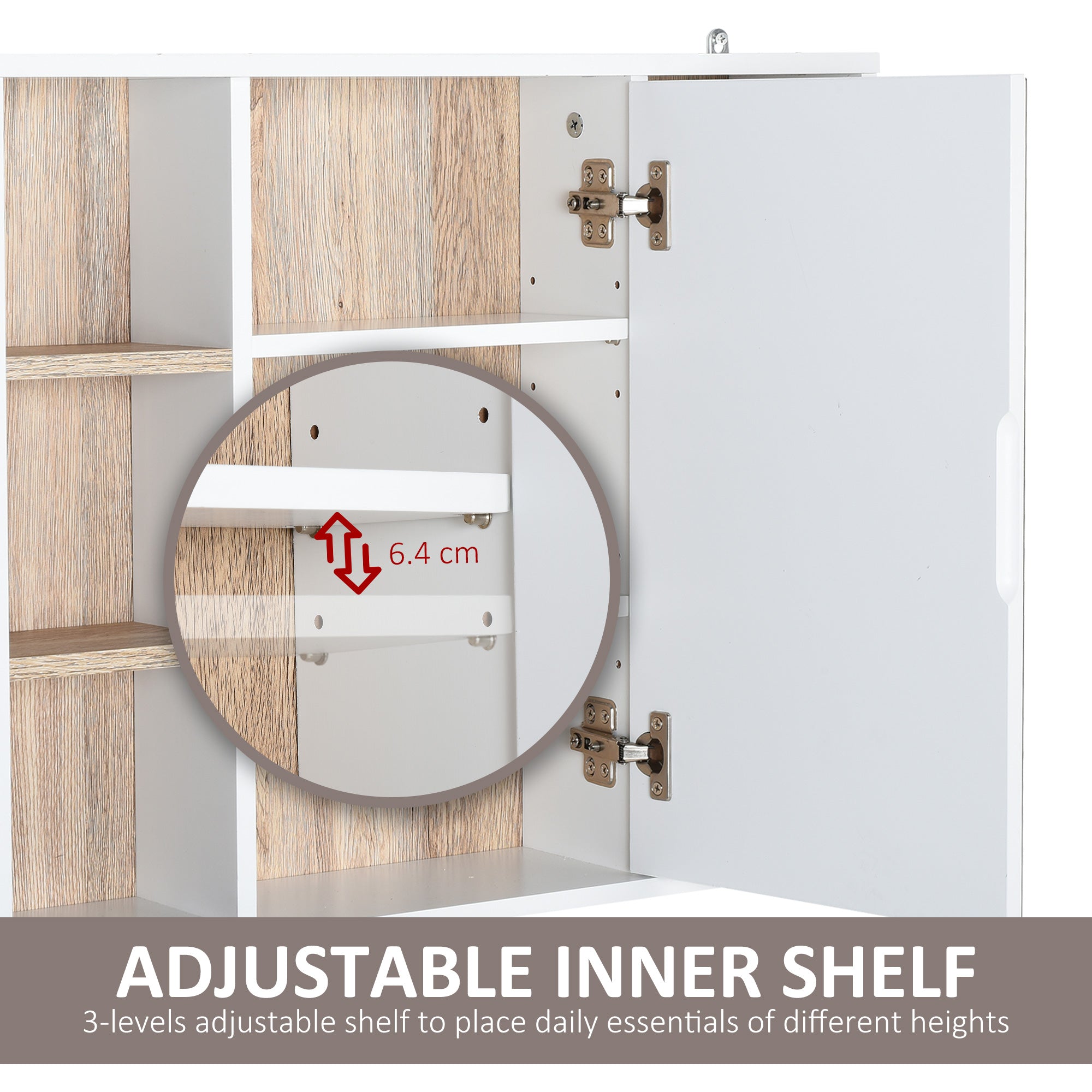 Kozy Bathroom Mirror Cabinet, Wall Mounted Storage Cabinet with Open Cupboard and Adjustable Shelf, White