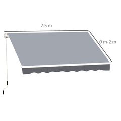 Kozy 2.5m x 2m Garden Patio Manual Awning Canopy Sun Shade Shelter Retractable with Winding Handle Grey