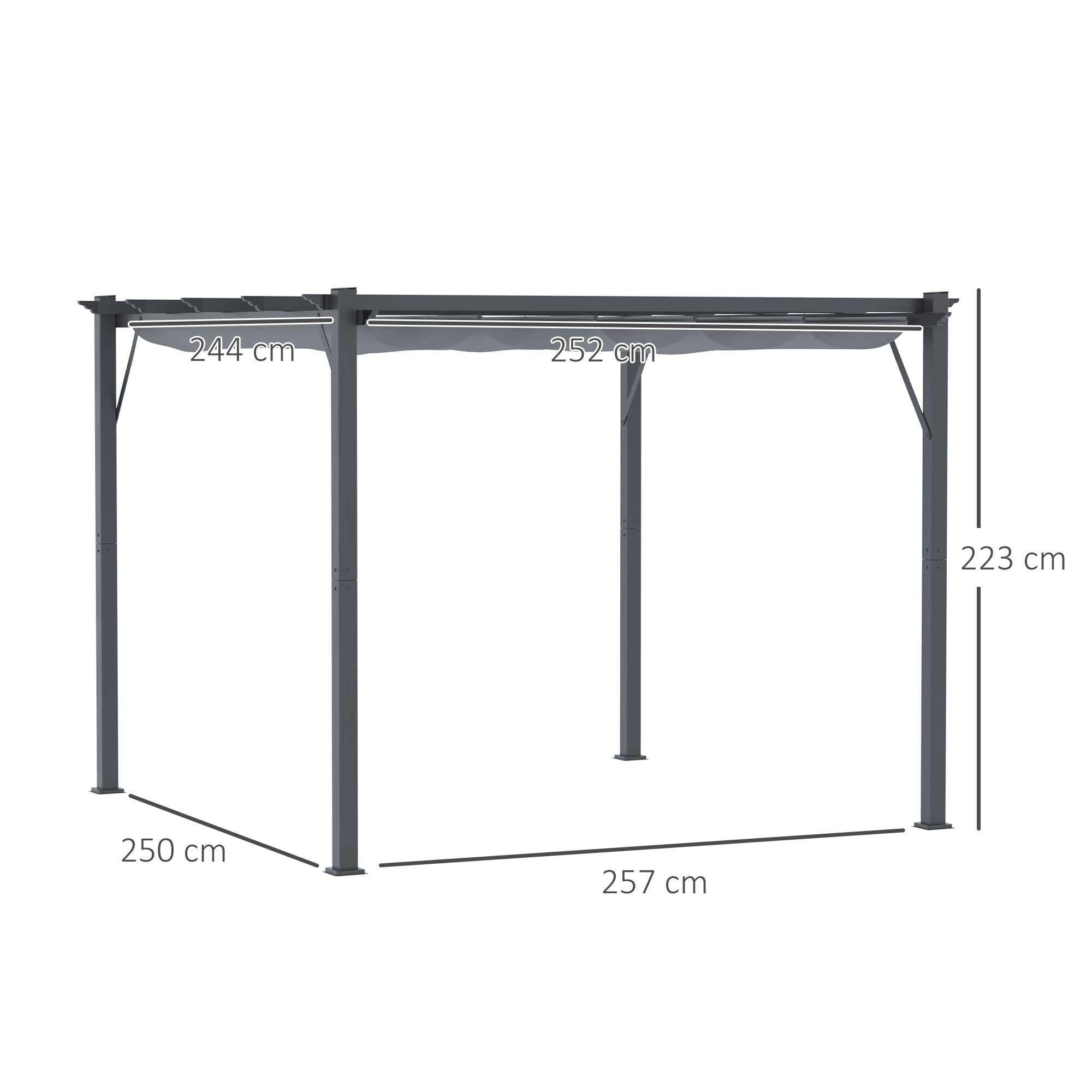 Kozy 3 x 3 m Aluminum Gazebo, with Retractable Roof - Grey