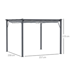 Kozy 3 x 3 m Aluminum Gazebo, with Retractable Roof - Grey