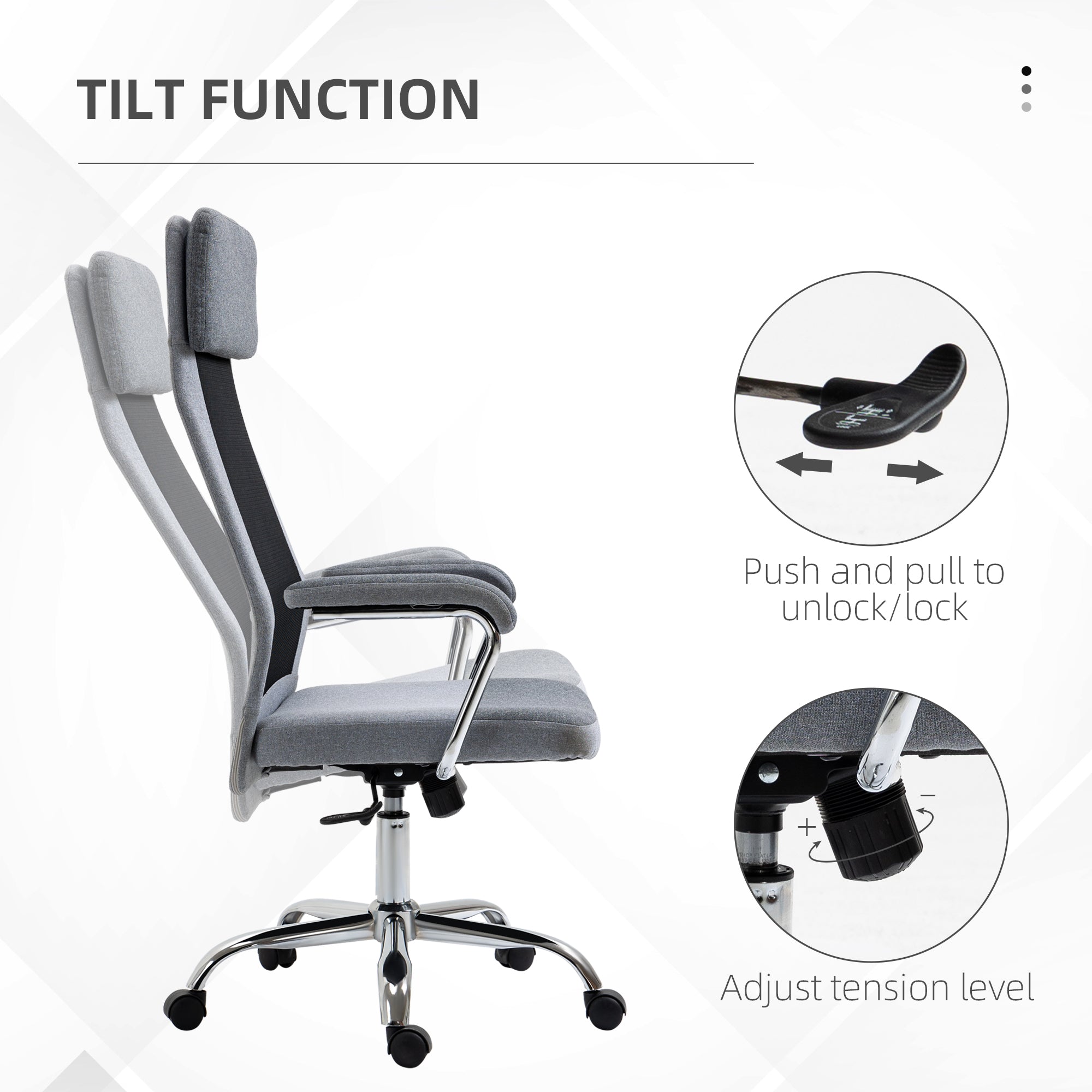 Kozy Office Chair, Ergonomic Desk Chair, High Back Computer Chair with Adjustable Height, Swivel Rolling Wheels, Mesh Back and Linen-Feel Fabric Seat for Home and Study, Grey