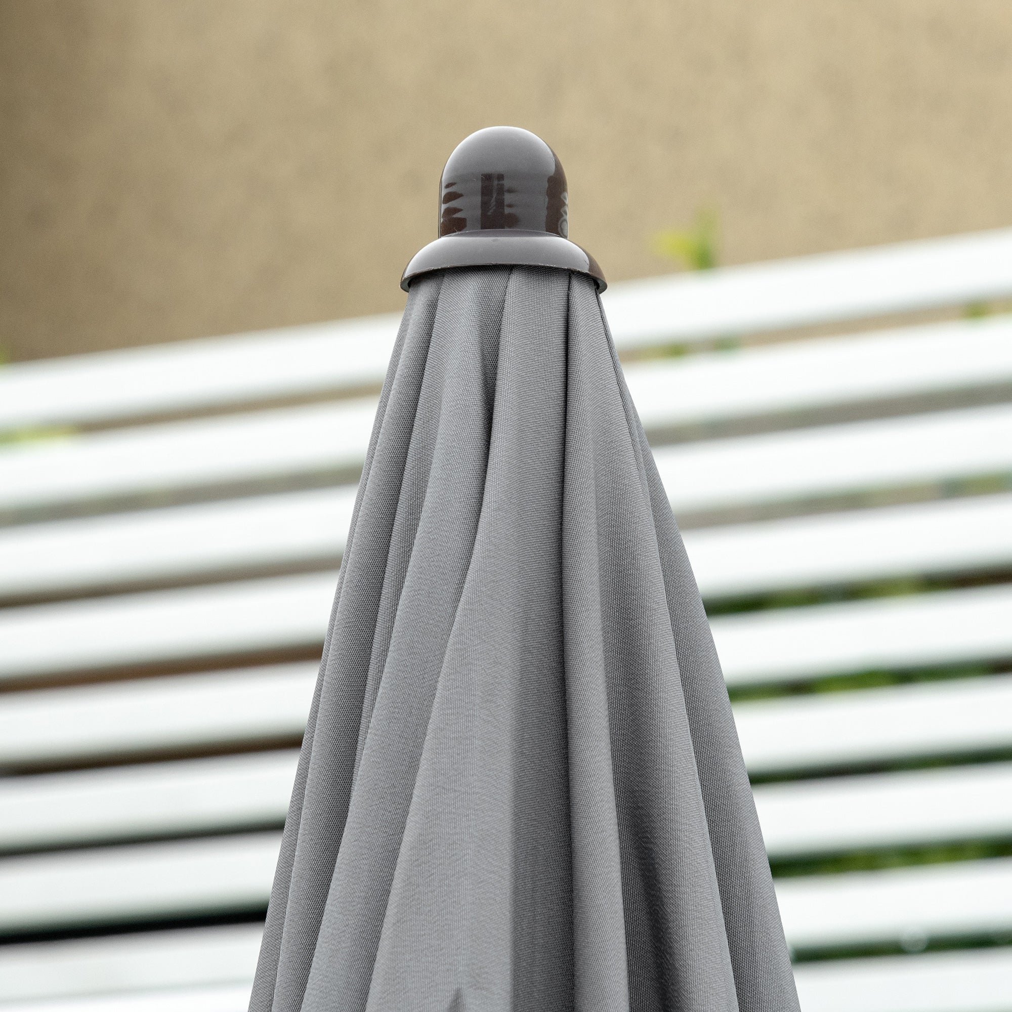 Kozy 6 Piece Garden Dining Set with Umbrella, Outdoor Dining Sets with Parasol, 4 Folding Dining Chairs & Round Tempered Glass Table, Grey