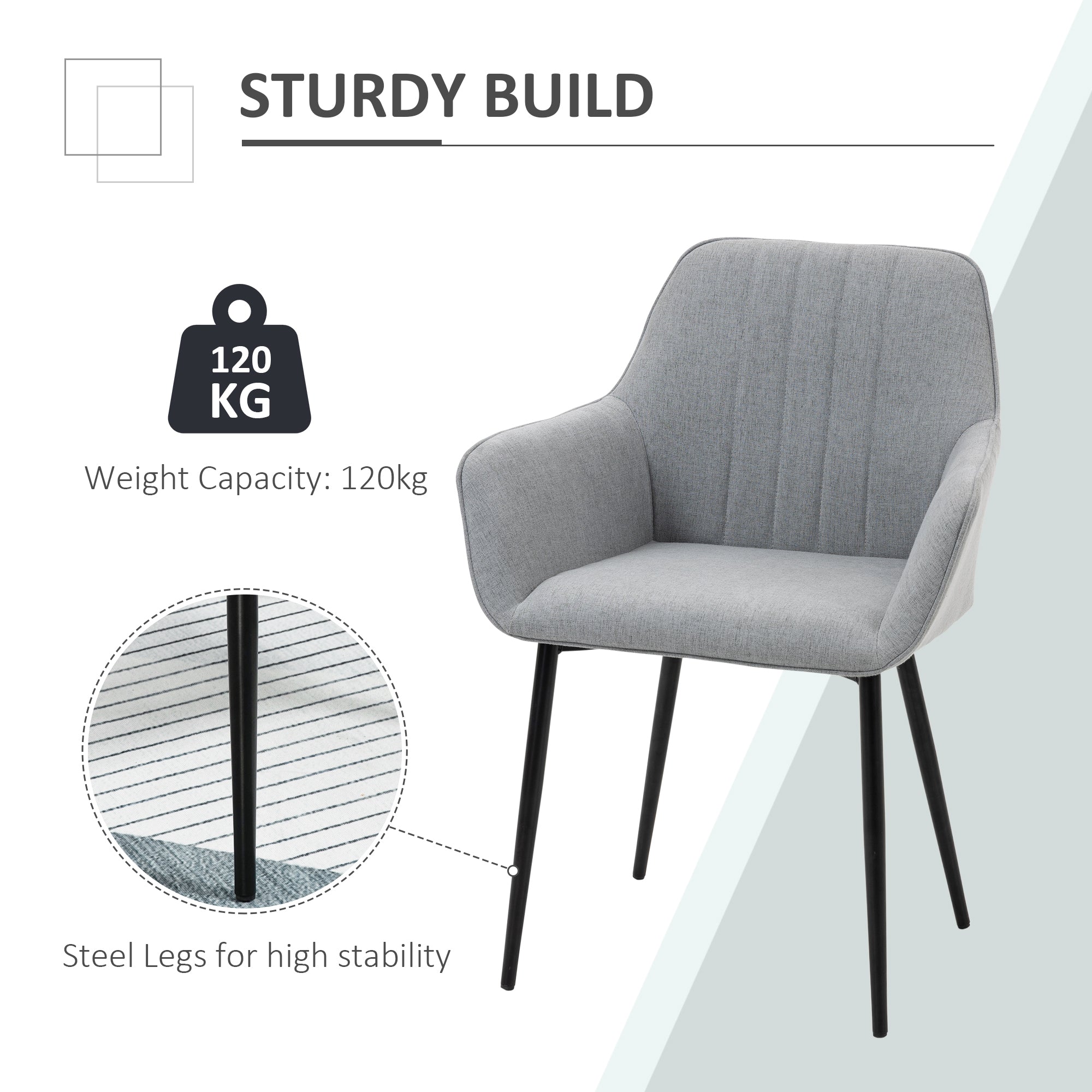 Kozy Dining Chairs Set of 4, Upholstered Linen Fabric Kitchen Chairs with Metal Legs for Living Room Dining Room, Light Grey