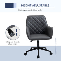 Kozy Office Desk Chair, Leather-Feel Fabric Computer Swivel Chair with Rolling Wheels and Adjustable Height for Home, Grey