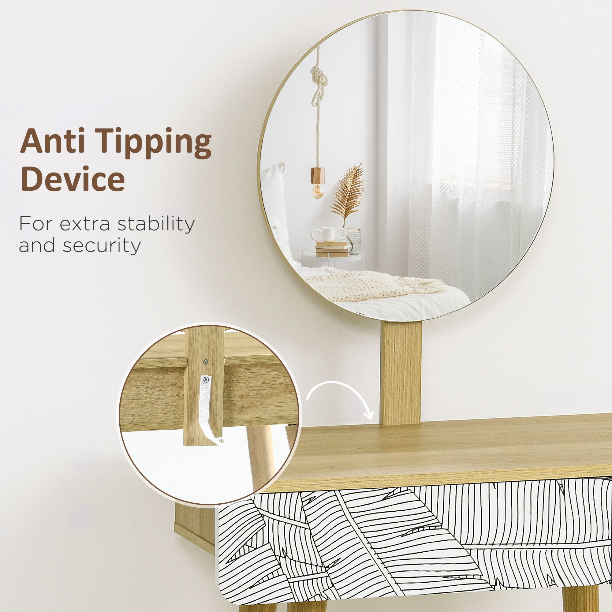 Kozy Dressing Table with Drawer and Mirror height adjustable Wooden Oak Color  Bedroom Dressing Room Elegant and Durable