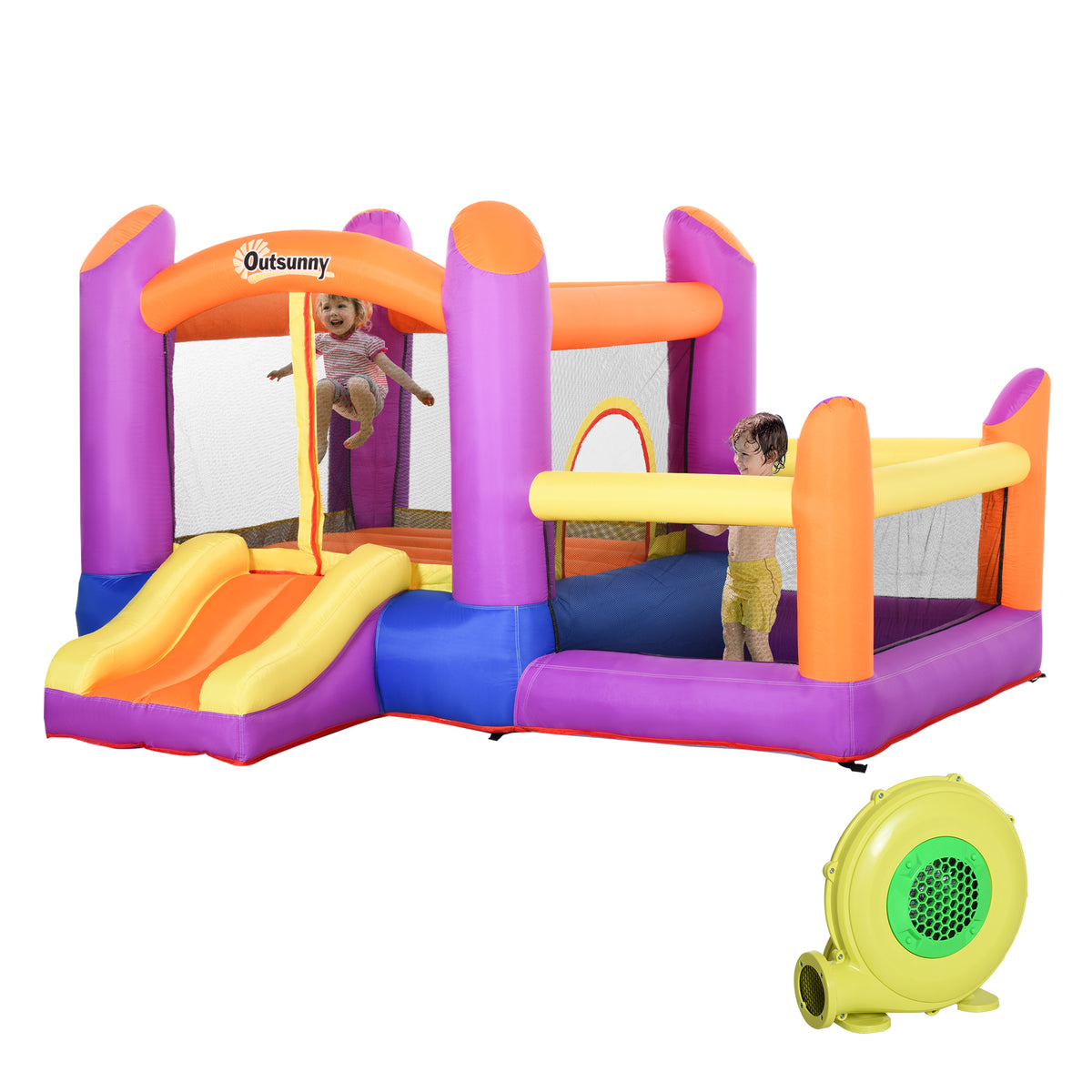 Kozy Kids Bouncy Castle House Inflatable Trampoline Slide Water Pool 3 in 1 with Blower for Kids Age 3-8 Multi-color 2.8 x 2.5 x 1.7m