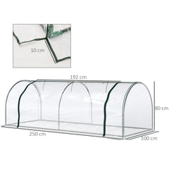 Kozy Mini Greenhouse, Small Polytunnel Green House with Zipped Doors, Steel Frame for Garden Patio, 250 x 100 x 80cm, Clear
