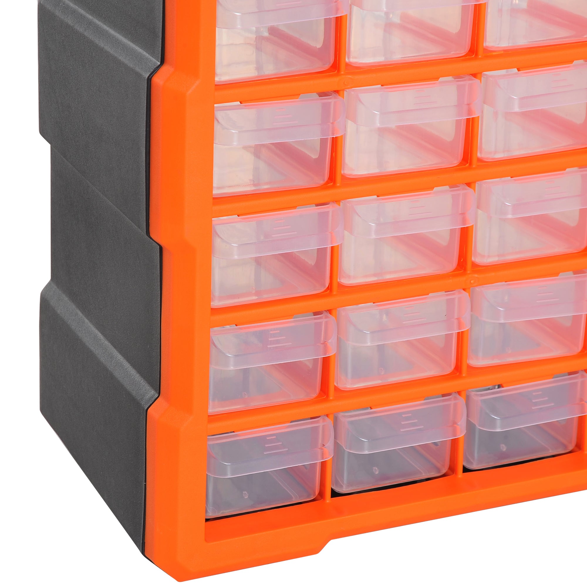 DURHAND Wall Mounted Storage Cabinet with 60 Drawers, Organiser for Garage, Workshop, Small Parts, Nuts, Bolts, Clear Orange