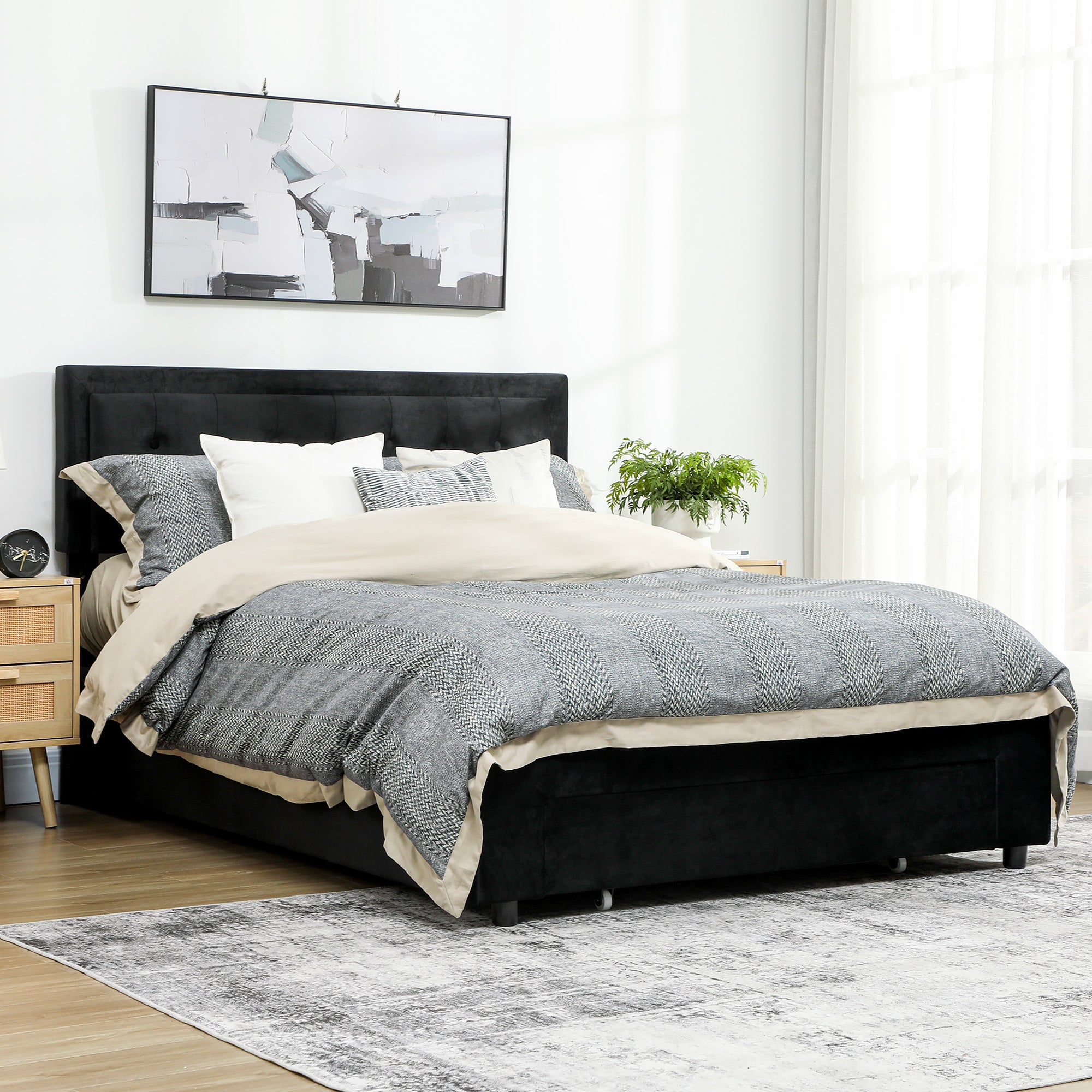 Kozy - King Size Ottoman Bed Frame, with Front Drawer - Black