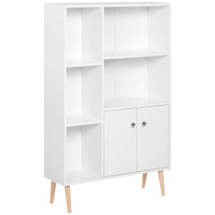 HOMCOM Open Bookcase Storage Cabinet Shelves Unit Free Standing w/ Two Doors Wooden Display White