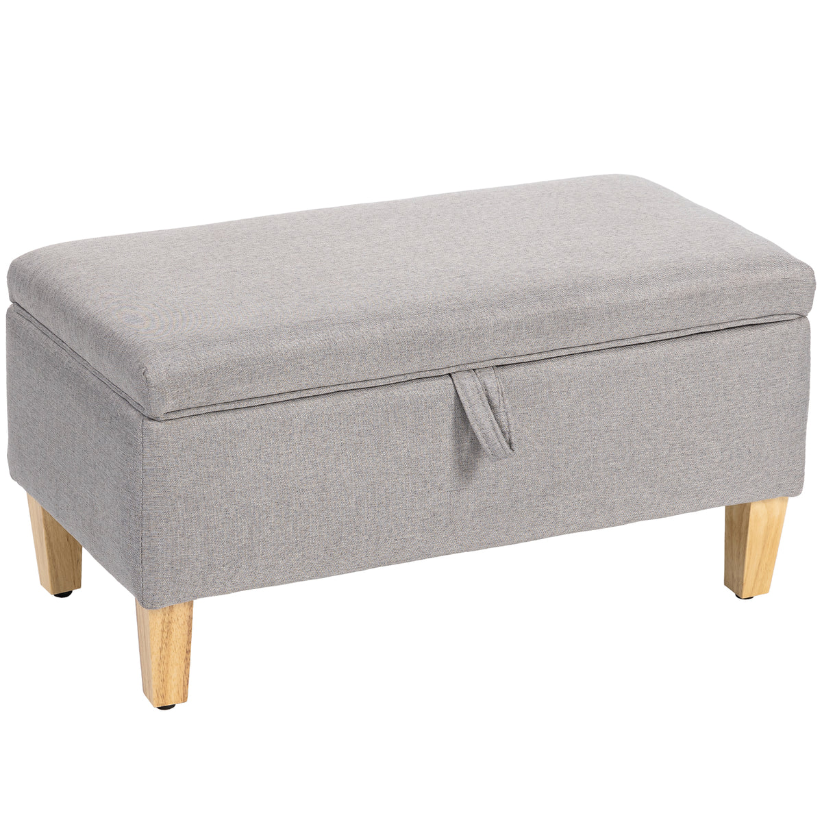 Kozy - 30L Linen Storage Ottoman Padded Footstool with Rubberwood Legs for Storage Box, Bed End, Shoe Bench, Seating, Light Grey