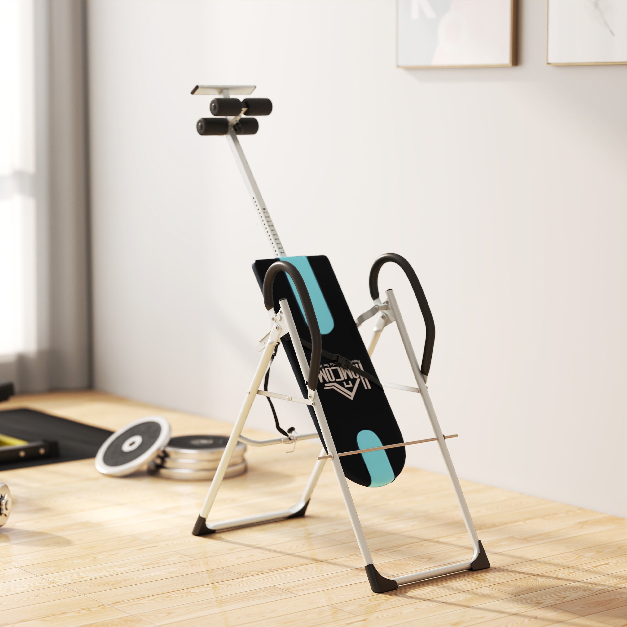 Kozy Foldable Gravity Inversion Table Back Therapy Home Fitness Bench Black