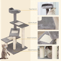 PawHut Cat Tower, Kitten Scratch Post, Sisal Climbing Activity Centre, Durable & Comfortable, Grey.