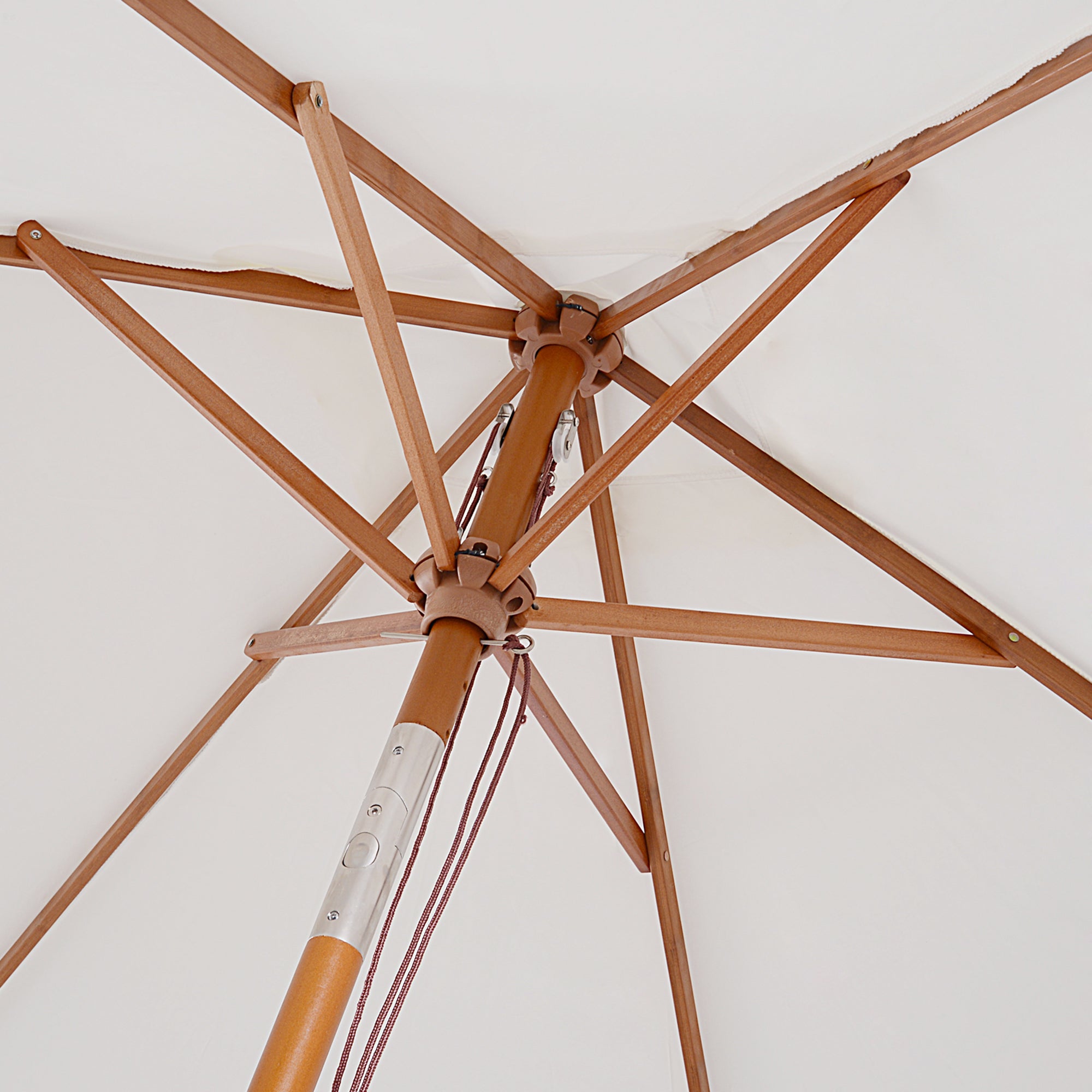 Kozy 2m x 1.5m Garden Parasol Umbrella with Tilting Sunshade Canopy, Outdoor Market Table Umbrella with Wood and Bamboo Frame, Cream White