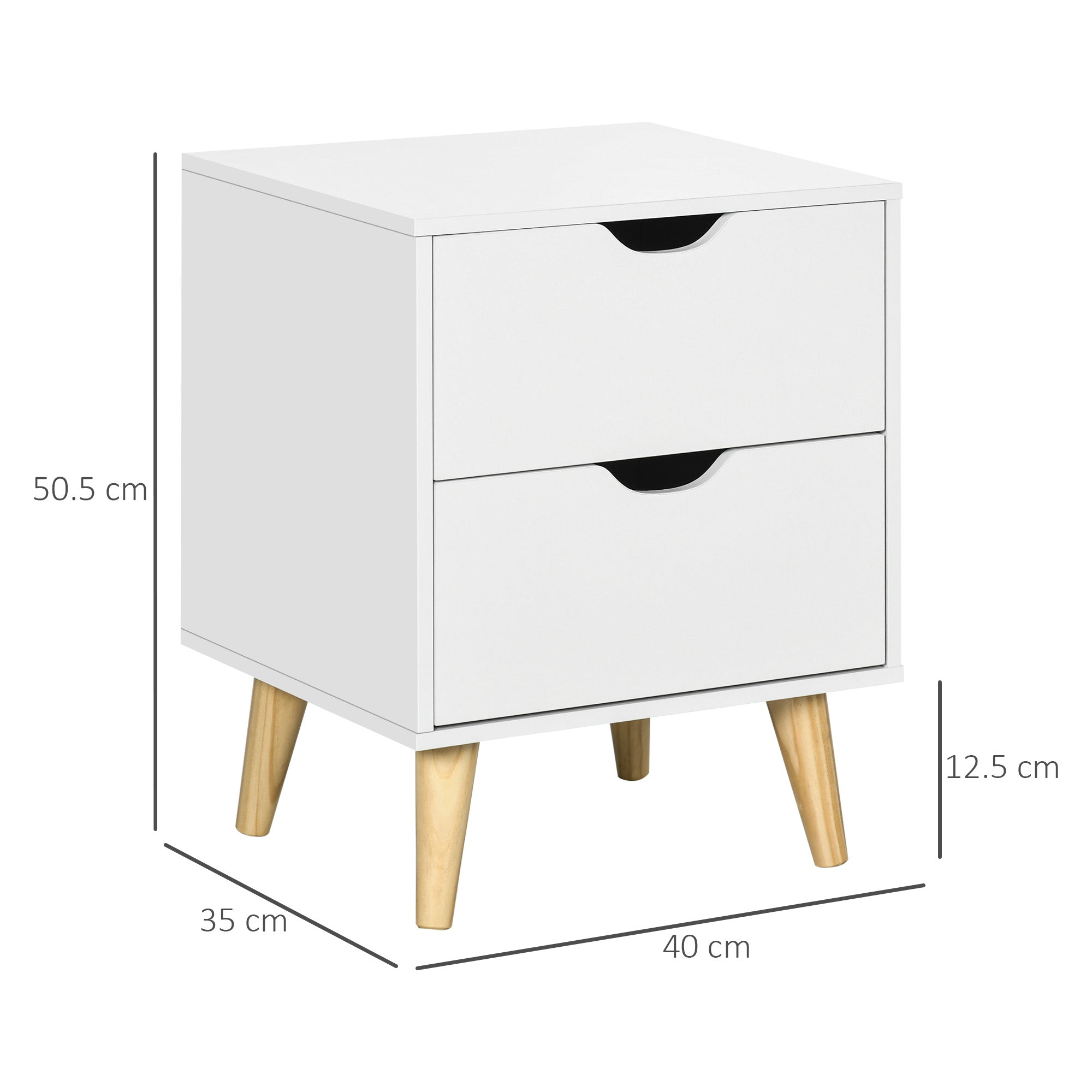 Kozy Bedside Table, Bedside Cabinet with 2 Drawers, Side End Table with Pine Wood Legs for Bedroom Living Room, White