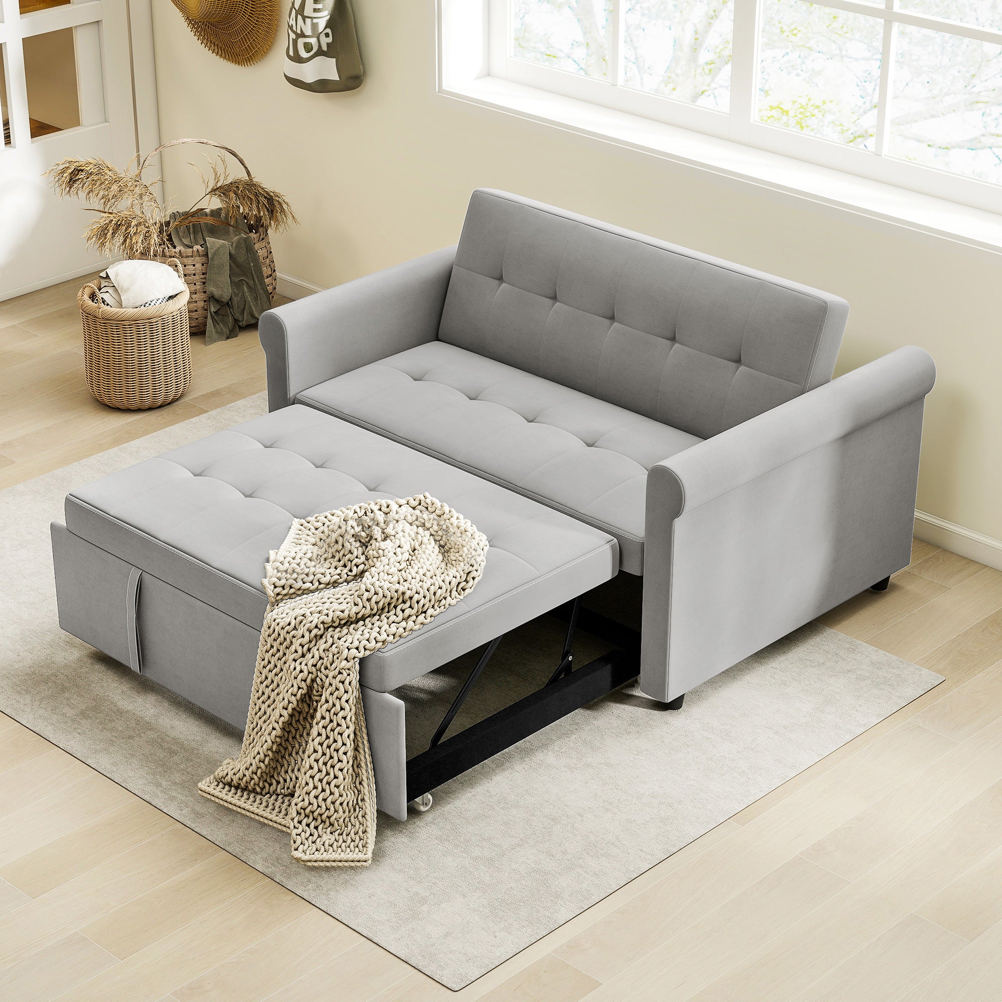 Kozy - Two-Seater Velvet-Feel Sofa Bed - Grey
