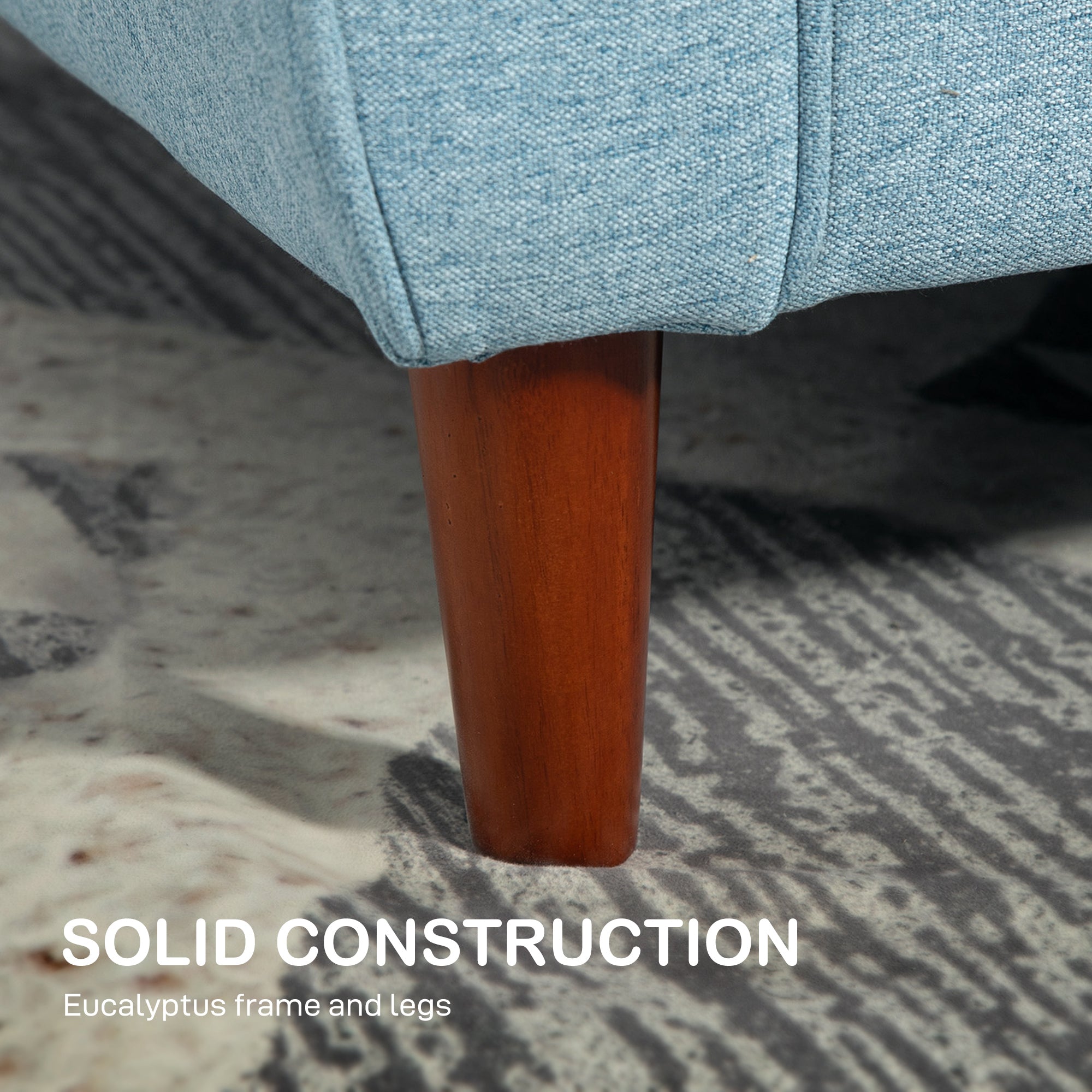 Kozy 2 Seater Sofa with Spring Cushion, Fabric Sofa with Wooden Legs, Modern Love Seat for Living Room, 140cm Width Tufted Couch for Bedroom, Light Blue