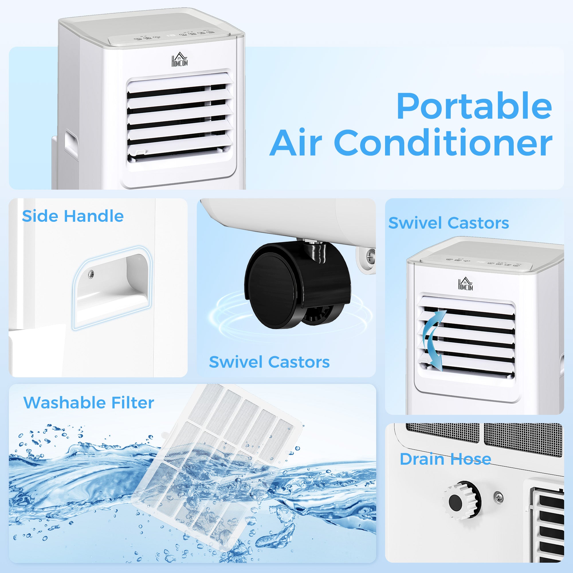 Kozy 7000 BTU Air Conditioning Unit, 3-in-1 Portable Air Conditioner, Dehumidifier, Cooling Fan with 2 Speeds, 24H Timer, Remote Control, LED Display, Window Venting Kit, 15m²
