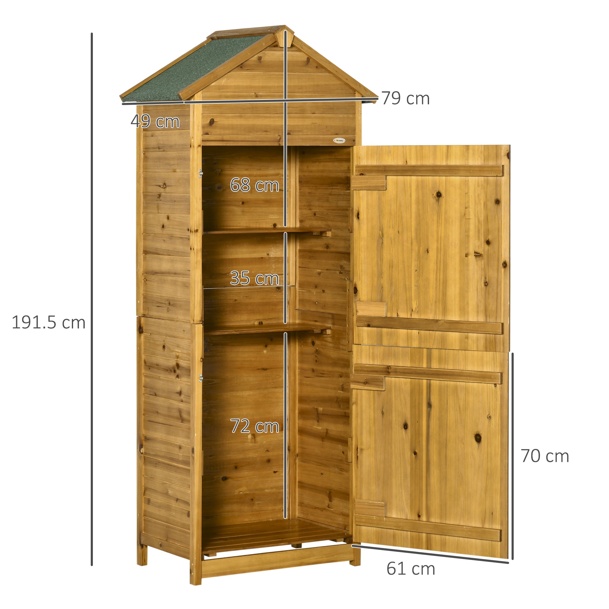 Kozy Wooden Garden Storage Shed Utility Gardener Cabinet w/ 3 Shelves and 2 Door, 191.5cm x 79cm x 49cm, Natural wood effect