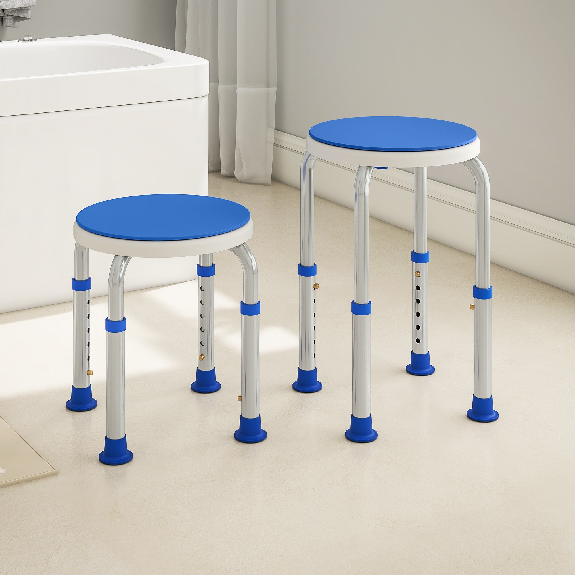 Kozy - 360° Swivel Shower Chair, Height Adjustable Aluminium Shower Stool with Non-Slip Feet for Disabled, Elderly, Blue