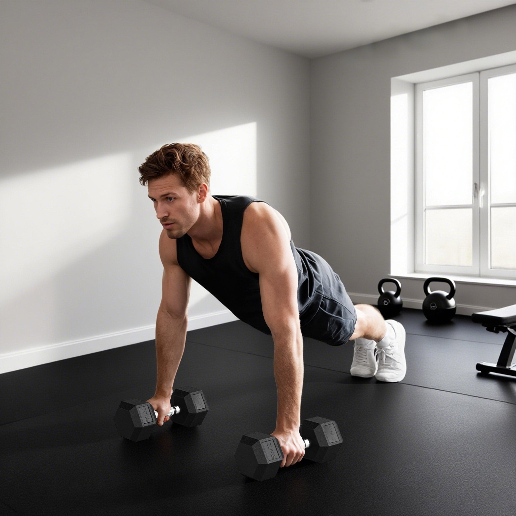 Kozy 20KG Single Rubber Hex Dumbbell Portable Hand Weights Dumbbell Home Gym