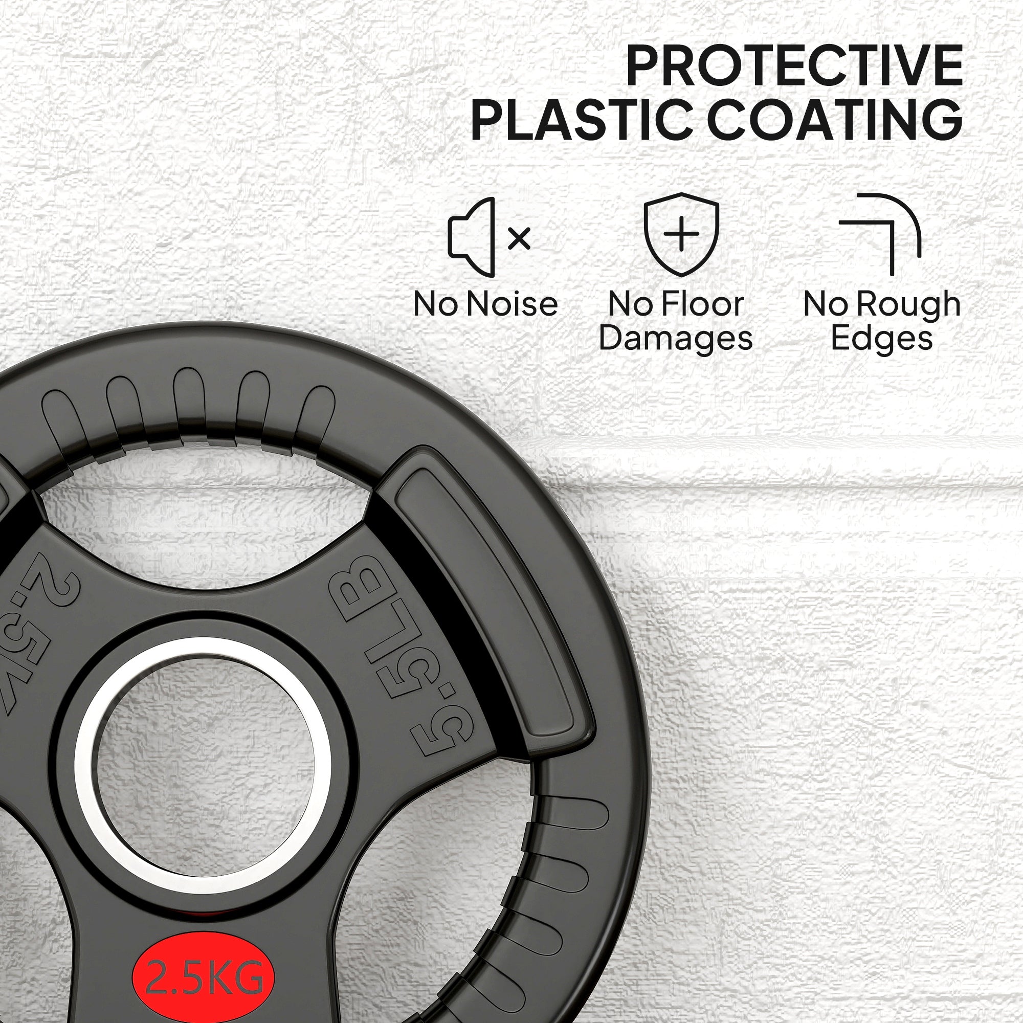 Kozy Olympic Weight Plates, 2"/5cm Weight Disc Pair with Tri-Grips, 2 x 2.5kg Dumbbell Plates for Weightlifting and Strength Training Home Gym Fitness Workout, Black