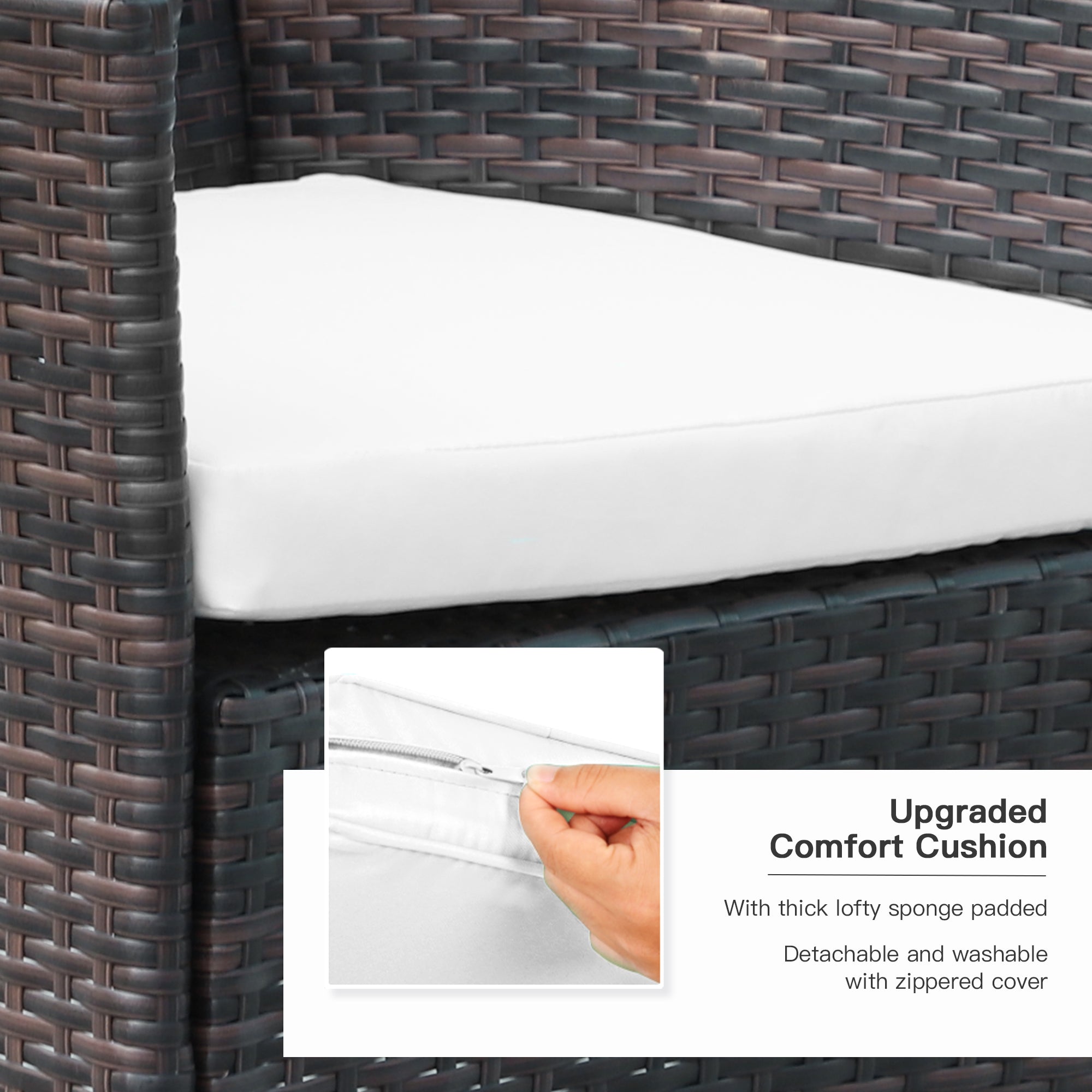 Kozy 6 Seater Rattan Dining Set with Cushions, Rattan Garden Furniture Set with 6 Armchairs, Rectangular Glass Top Table, Outdoor Dining Table and Chairs, Brown